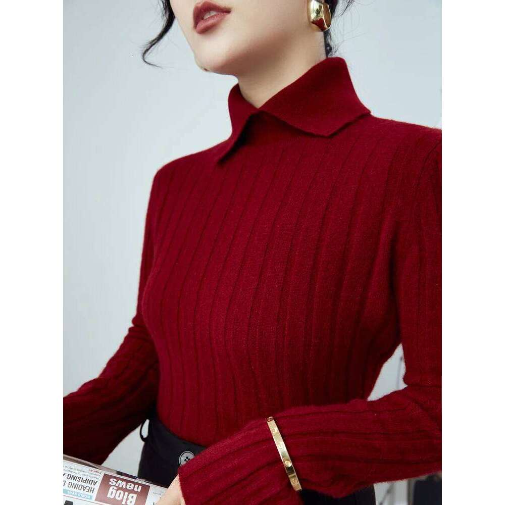 2025 Knitted Sweater New Polo Collar Long Sleeve Slim Fit Pullovers Women Autumn Winter Sweaters Soft Warm Bottoming Tops Z260314