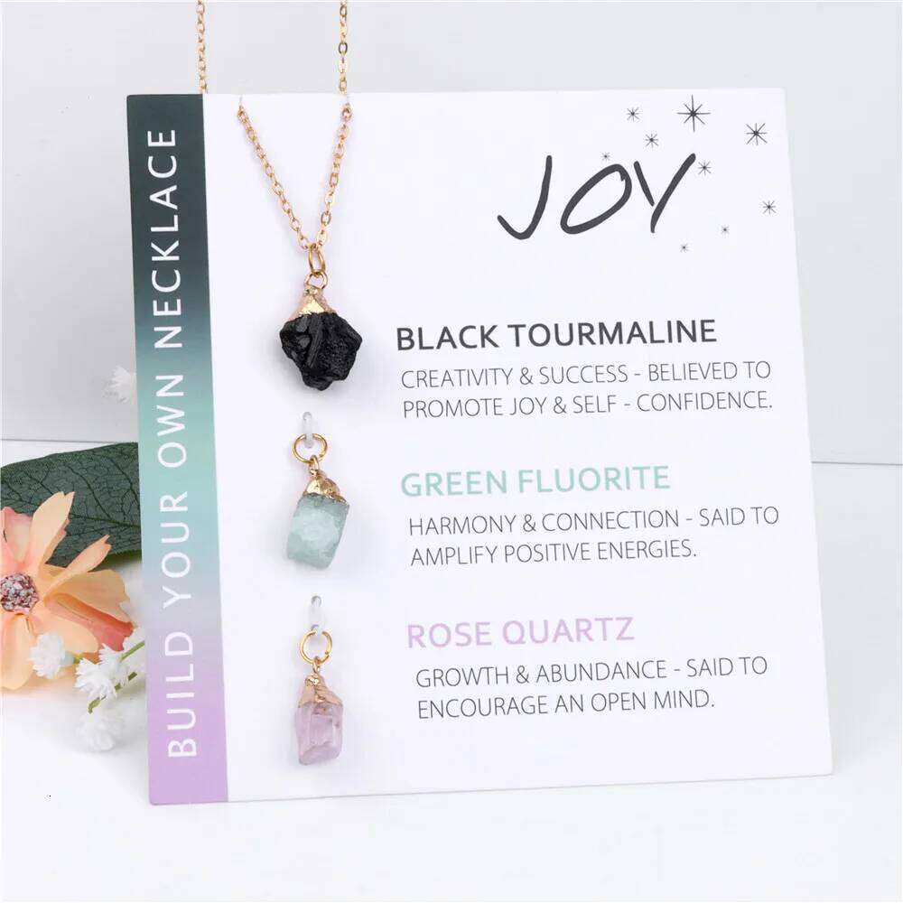 Natural Mineral Stone Charm Necklace With Interchangeable Pendant Black Tourmaline Fluorite Rose Quartzs Necklaces Set For Women H260312