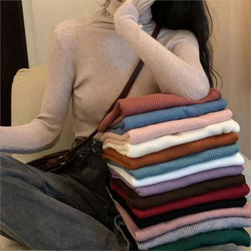 Women's Knitted Pullover Sweater New Sweaters Ladies Turtleneck Top Women Bottoming Jumper Winter Clothes Woman Z260313