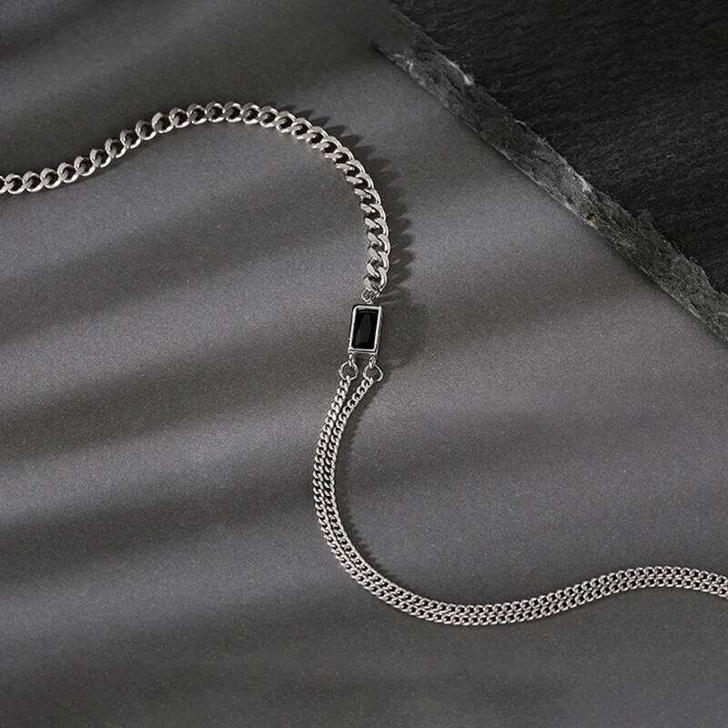 Foxanry Black Zircon Asymmetry Chain Chokers Necklaces For Women Girls Creative Elegant Fashion Simple Anniversary Jewelry Gifts H260312