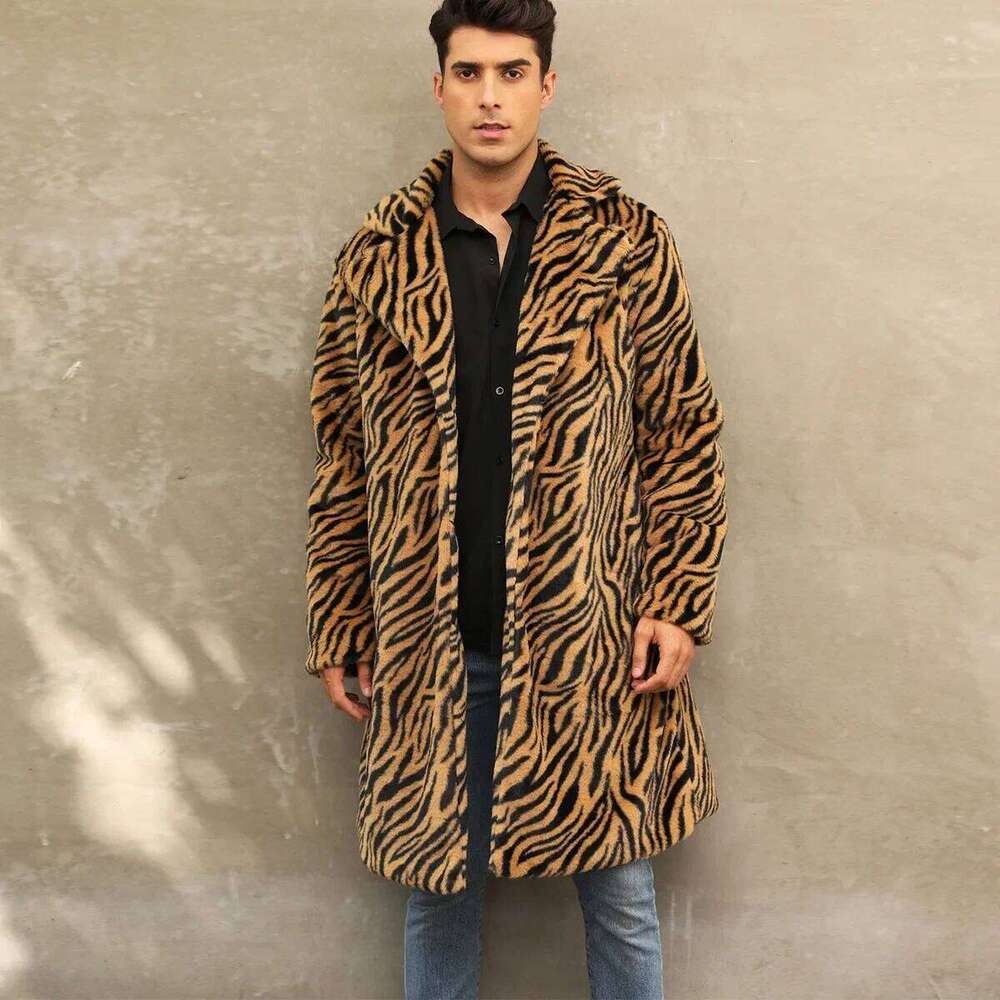 Faux Coat Winter Fluffy Zebra-stripe Sleeve Warm Shaggy Outerwear Luxury Fur Long Jacket Bontjas Jackets Men Z260313