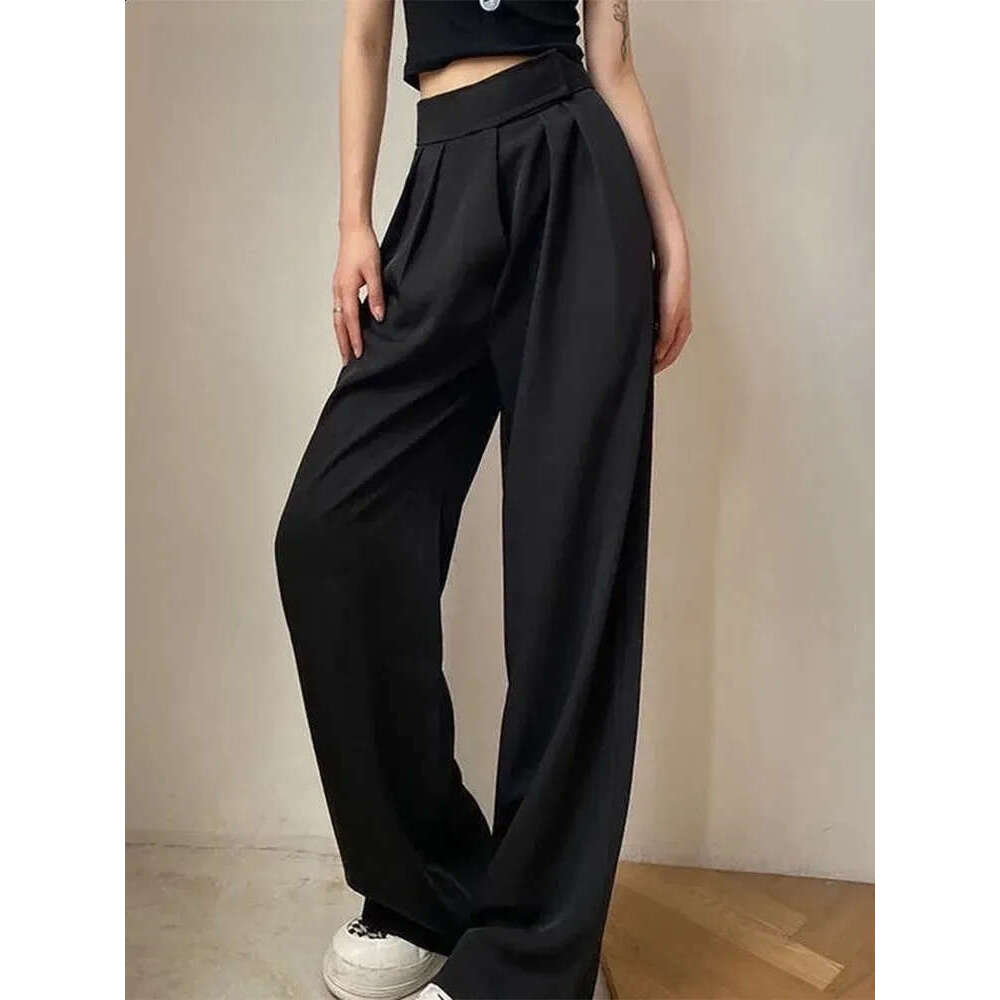 Jielur Brown Wide Leg Women Classic Suit Vintage Palazzo Office Elegant Casual Black Trousers Female High Waist Pants Z260314