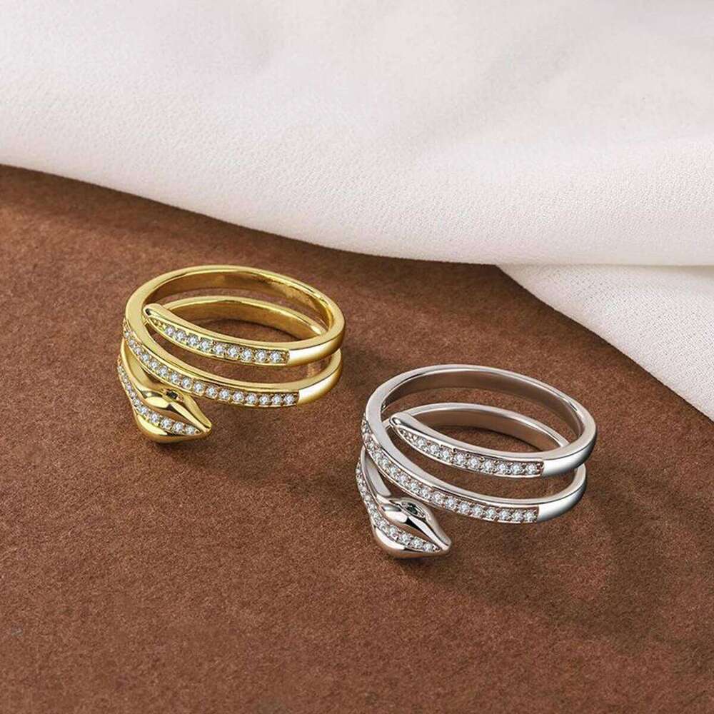 Vintage Snake Rings for Women Men Stainless Steel Serpentine Shaped Opening Adjustable Zircon Ring Punk Hip Hop Jewelry Gift H260312