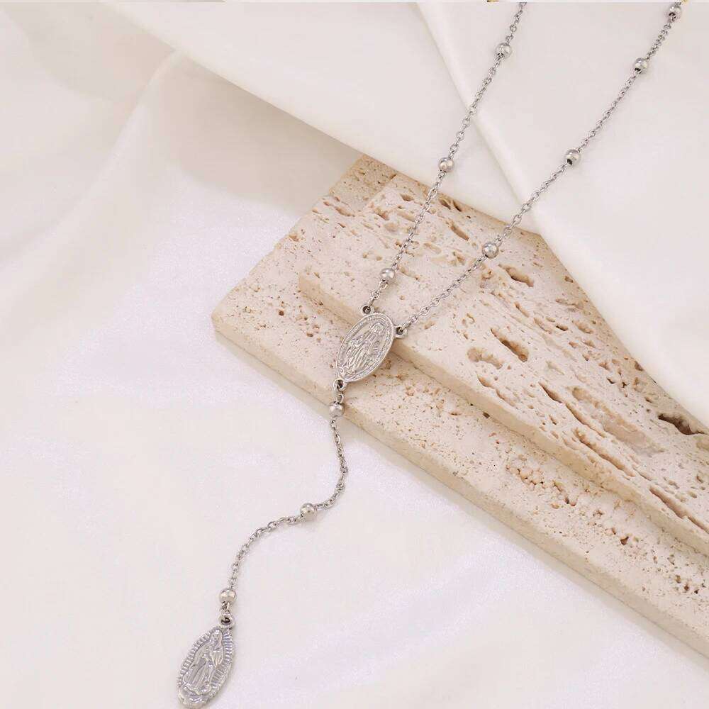 316 Stainless Steel Vintage Cross Religious Rosary Pendant Necklace Women Men Jesus Christ Sweater Chain Necklaces Jewelry Gifts H260312