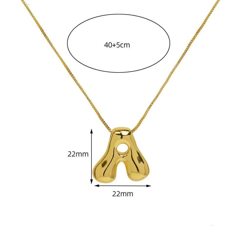 Golden Color Stainless Steel Initial Necklace for Women Girls Chunky Bubble Letter Pendant Necklaces Trendy Collar Jewelry Gift H260312