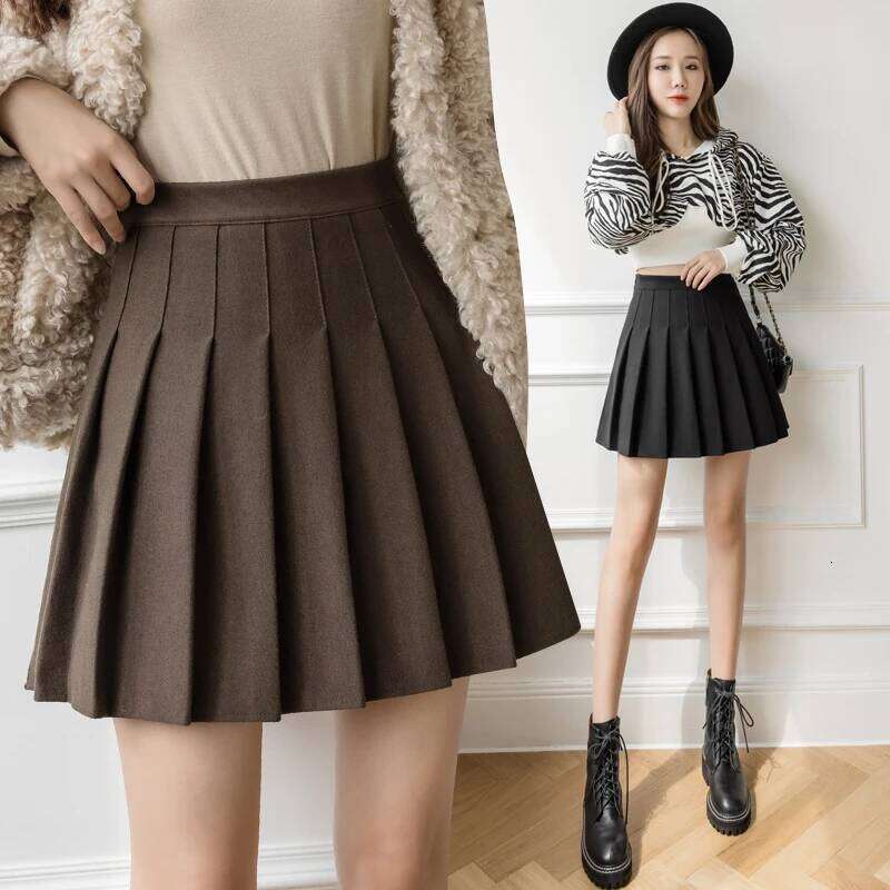 Autumn Winter Woolen Mini Pleated Skirts Women Fashion High Waist Loose A-Line Short Skirt Kawaii School Skater Falda Plisada Z260314