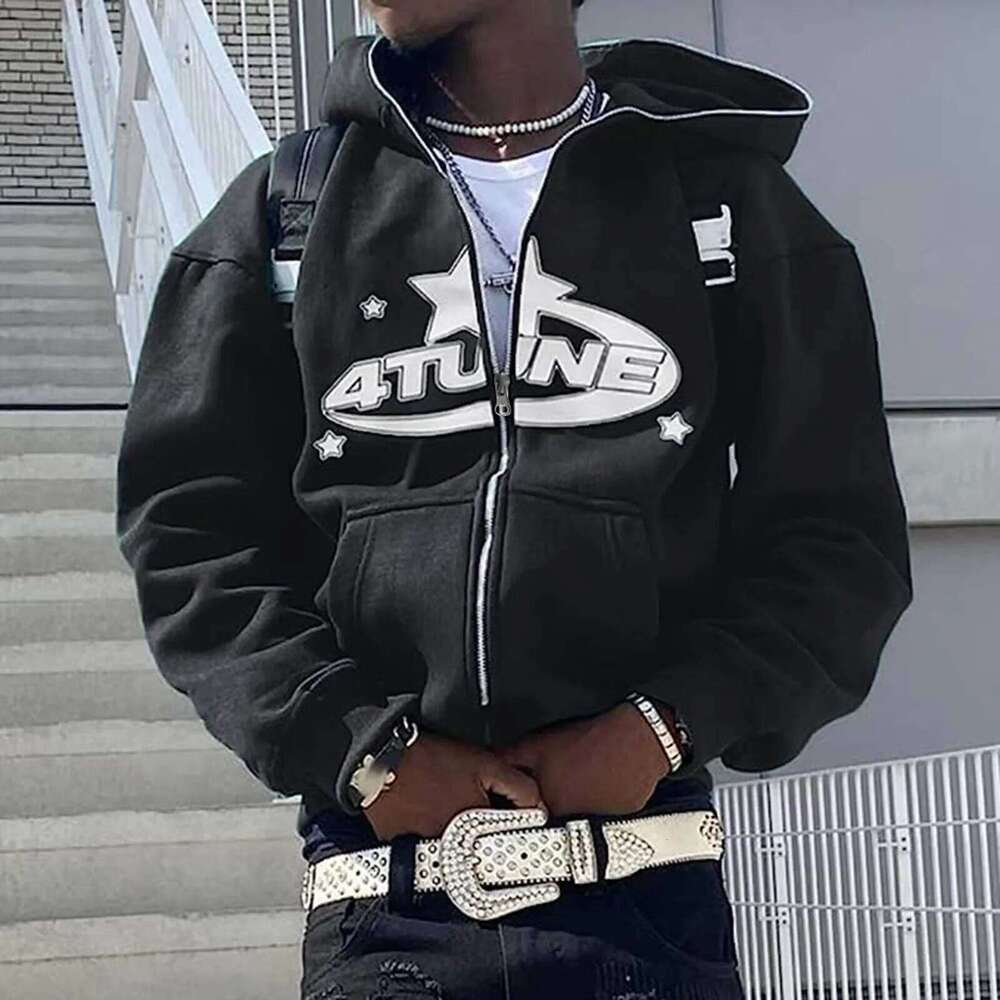 Zip Up Hoodies Cardigan Hooded Warmth Sweatshirt Aesthetics Letter Print Trend Casual Hip Hop Y2k New Sweatshirts Men's Clothing 26Y0313