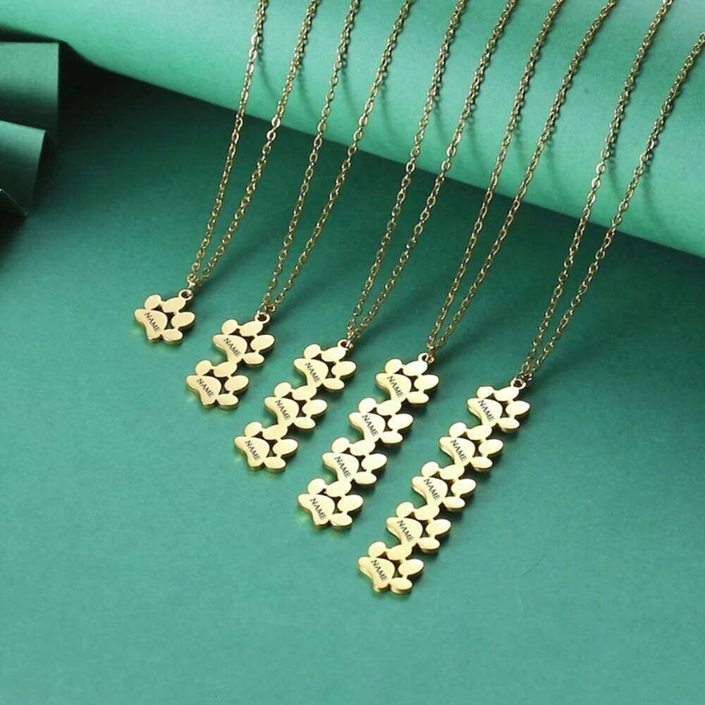 Sipuris Dog Paw Custom Engrave Name Necklace Women Men Stainless Steel Hip Hop Pendant Jewelry Gifts For Pet rs H260312
