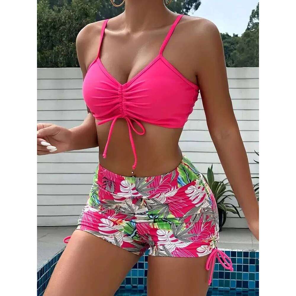 Tropical Leaf Print V-Neck High Waist Bikini Set Two Piece Swimsuits Women's Swimwear and Clothing biquinis mujer Y260303