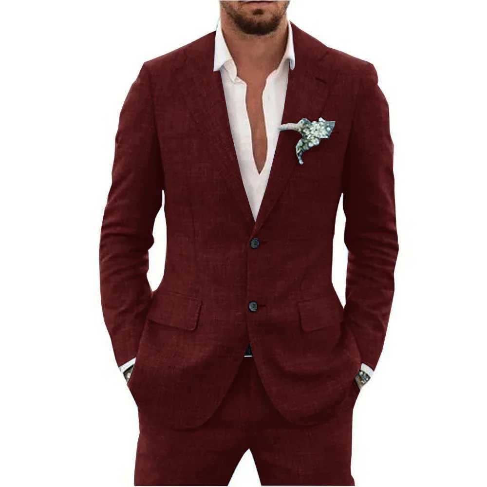 Linen Suits for Men Two Piece Formal Notch Lapel Single Breasted Male Suit Beach Casual Elegant Wedding Tuxedo M260313