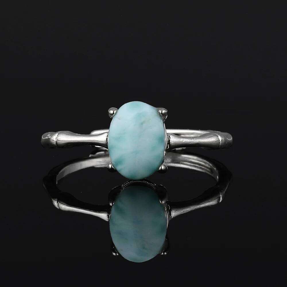 1pc natural gemstone larimar Oval women adjustable copper-plated silver ring for parties gifts jewelry H260312