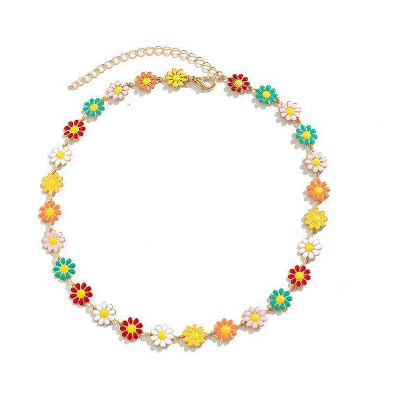 Daisy Colorful Necklace Women Bohemian Charm 18k Gold Plated Chain Stainless Steel Jewelry Cute Girl Accessories Gift H260312