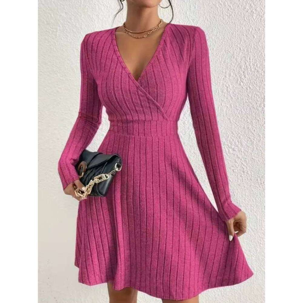 Sweater Women's Slim Fit V-Neck Long Sleeve Knit Dress Autumn/Winter Sexy Bodycon High Waist Midi Casual Party Dresses Z260313