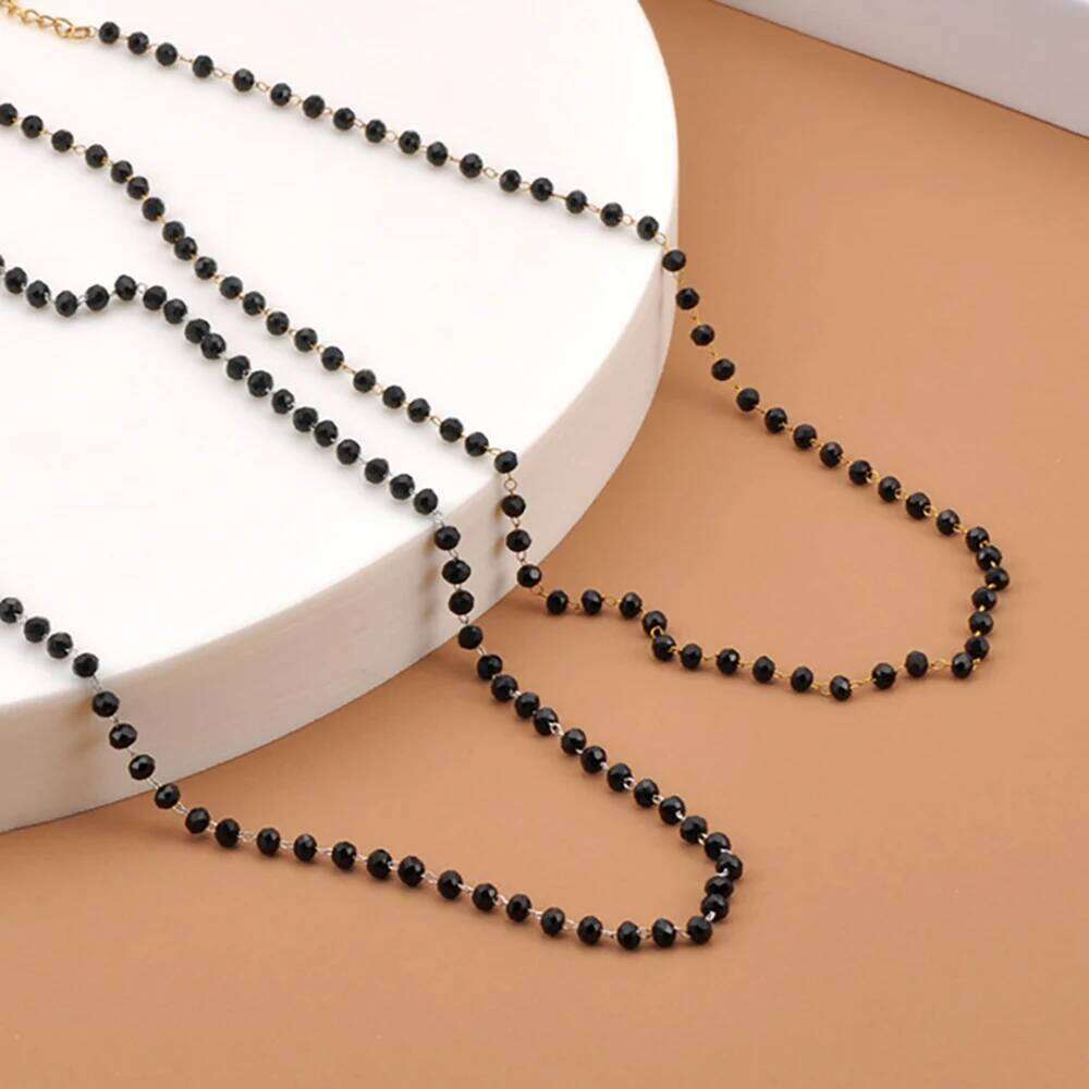 Lokaer Elegant Black Bead Choker Necklace Handmade 316L Stainless Steel 4mm Crystal Glass Beads Fashion Jewelry Gift N25026 H260312