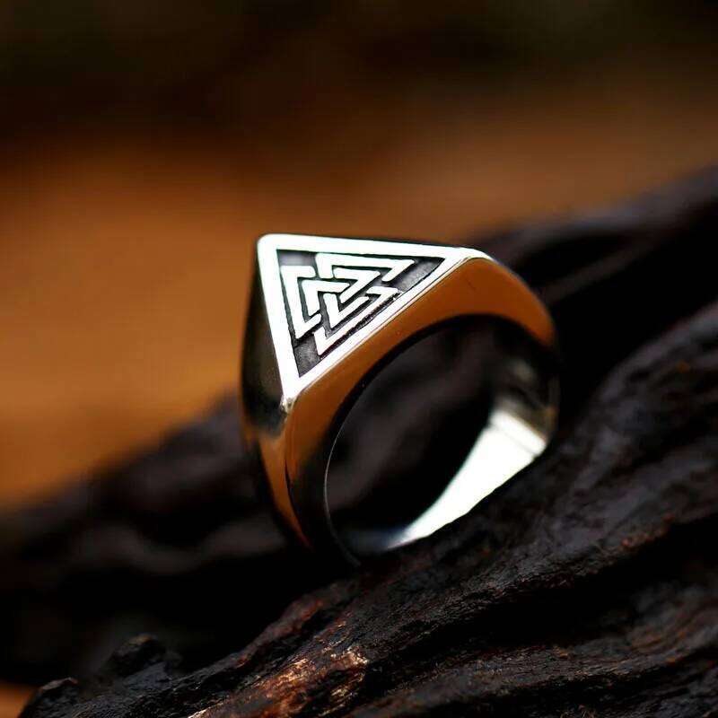 S925 Sterling Silver Minimalist Triangle Symbol Signet Nordic Rune Protector Amulet Ring Viking Jewelry Creativity Gift H260312