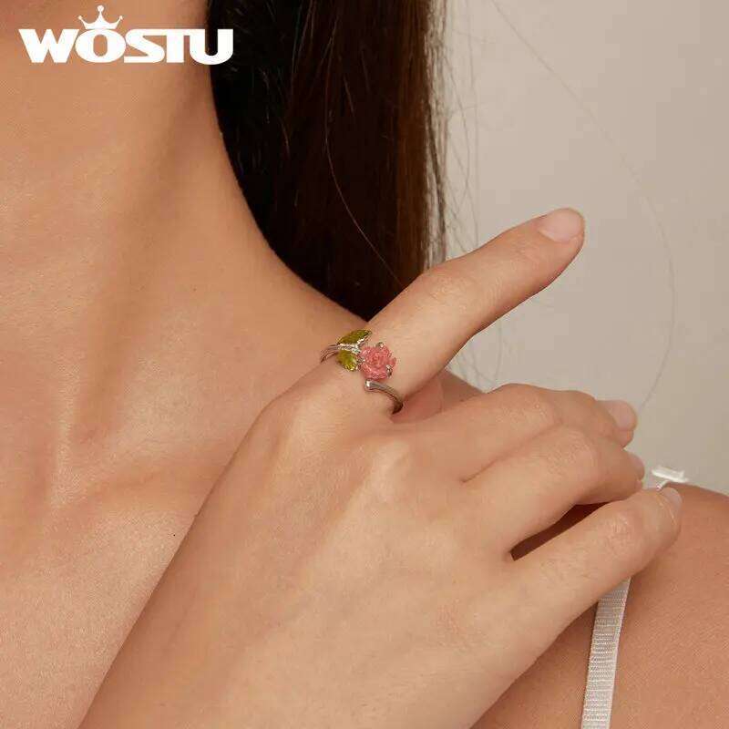 WOSTU Real 925 Sterling Silver Change Color Rose Flower Openging Rings For Women ly Wedding Party Jewelry Anniversary gift H260312