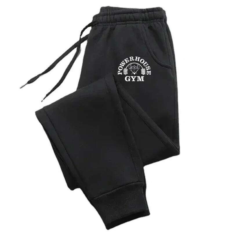 GYM Powerhouse Print Casual Sports Running Workout Jogging Men Fleece Jogger Sweatpants Long Pants Z260315