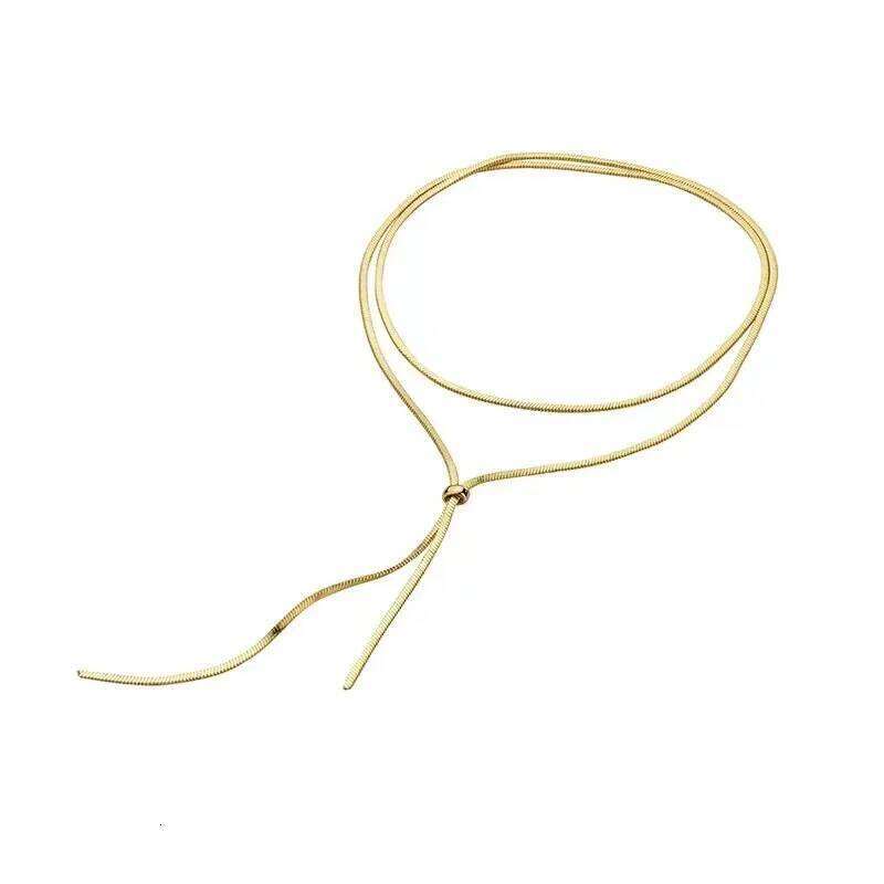 316L Stainless Steel New Fashion Fine Jewelry 134cm Pull Adjusting Charm Flat Snake Chain Choker Necklaces Pendants For Women H260312