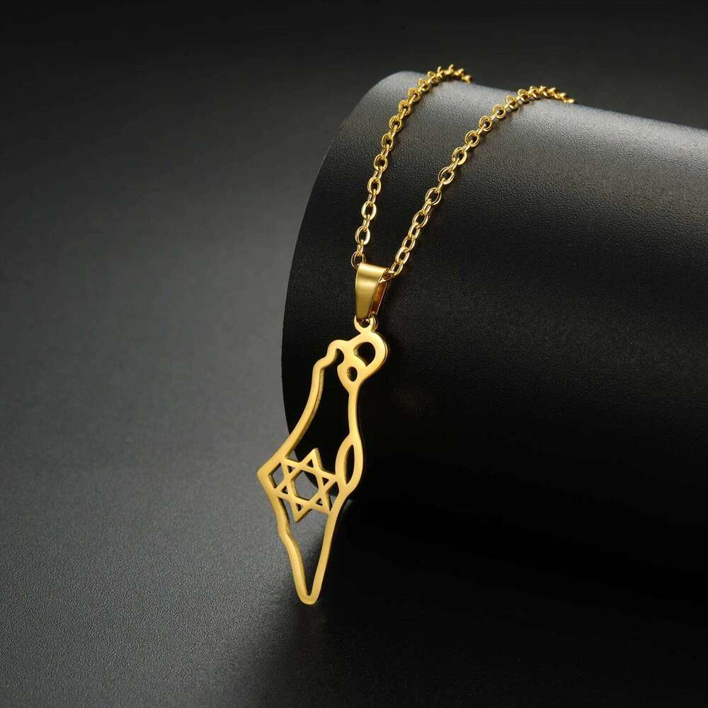 Teamer Israel Map Star of David Pendant for Women Men Jewish Stainless Steel Necklace Ethnic National Jewelry Wholesale H260312