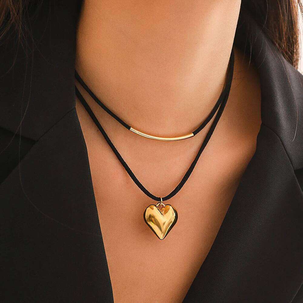 YWZIXLN Trend Elegant Jewelry Big Heart Pendant Golden Color Unquie Women Fashion Necklace Wholesale N0435 H260312