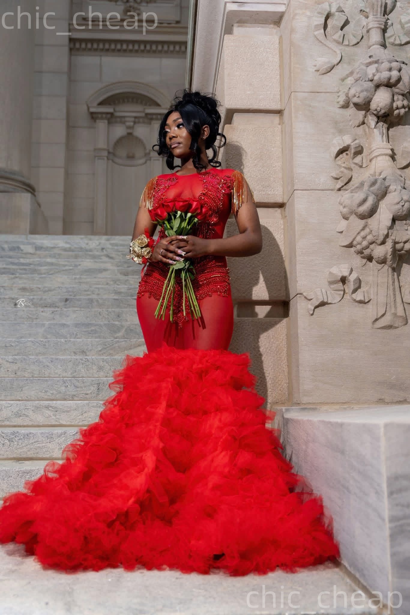 2K26 Red Prom Dress 2026 Mermaid Prom Dress Beaded Crystals Tiers See Through Evening Dresses Birthday Party Formal Receiption Gowns Dresses ZJ078