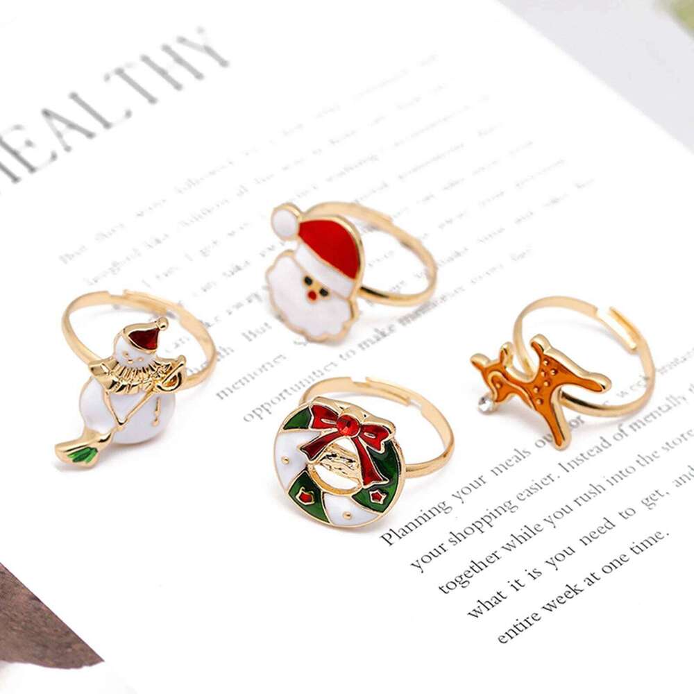 1 PC Open Gold Color Multicolor Enamel Rings Santa Claus Christmas Tree Fashion Jewelry 16mmUS size 5.25 H260312