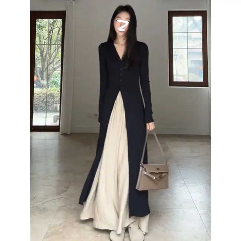 Ladies Long Sve V-Ne Open Cardigan Dr Korean Sle Slimming Faionable Spring Summer Autumn Straight Cut Single ButtonT260314