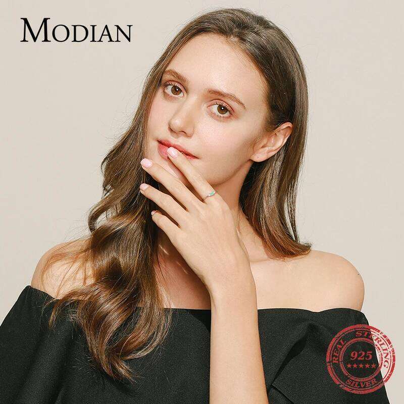 Modian Charm Real 925 Stelring Silver Green Tourmaline Fashion Finger Rings For Women Fine Jewelry Accessories New Bijoux H260312