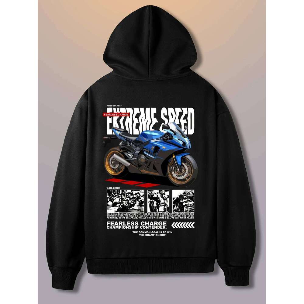 Racing Motorcycle Print Trendy Men Women Hooded Sweatshirt Autumn Winter Daily Outdoor Vacation Fitness Casual Loose Sportswear Z260314