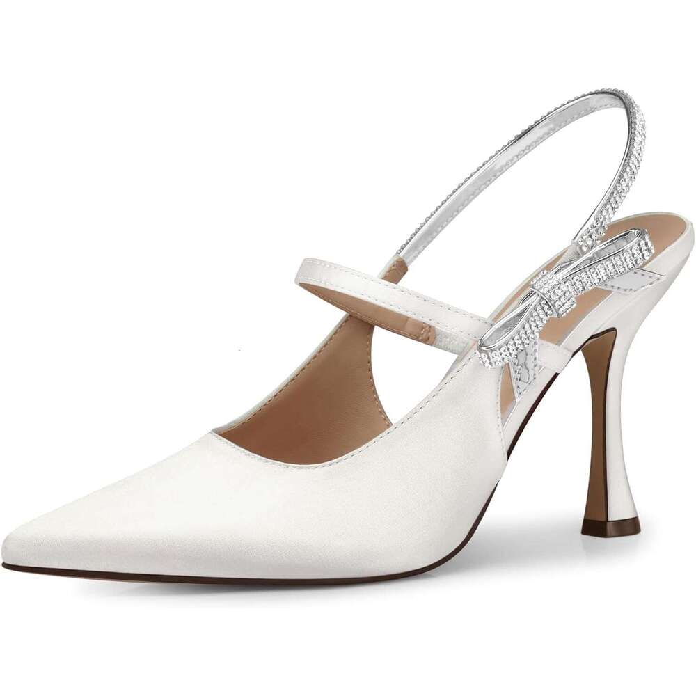 Women Kitten Heel Pumps Inch Rhinestone Bow Bride Wedding High Heels Ceremony Prom Ankle Strappy Dress Shoes Sexy Night Party Dance Sparkly Pumps MOJI