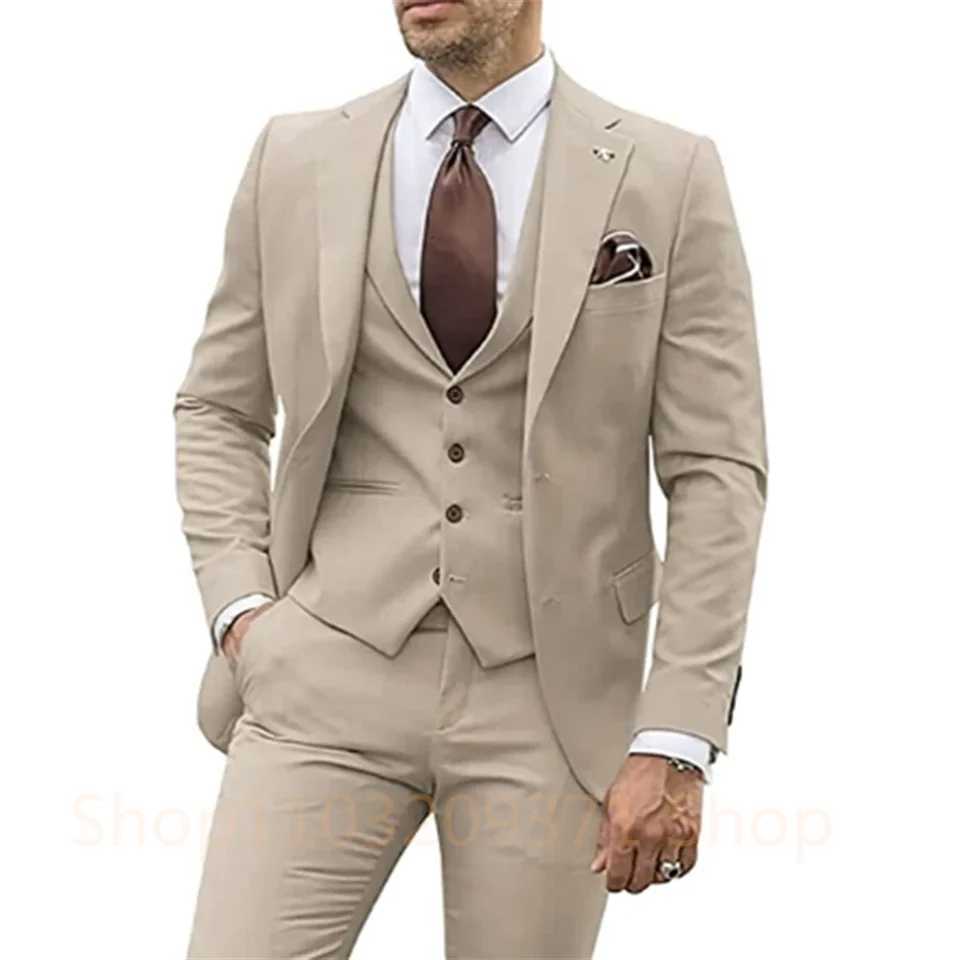 New Light Gray Groom Groomsman Men Suit Wedding Party Formal Occasions Business Male Tuxedo 3 Piece Set Jacket Vest Pants M260313