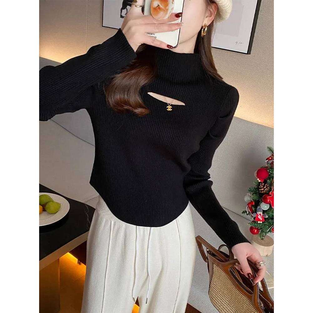 2025 Turtleneck Hollow-out Knitted Sweater Ribbed Pullovers Autumn Winter Basic Women Sweaters Fit Soft Warm Tops Z260313