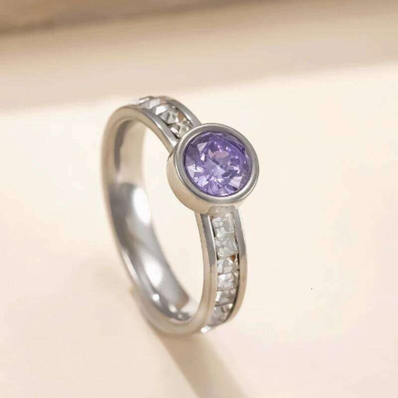 Round Shinny Zircon for Women Stainless Steel Ring Wedding/Engagement Jewelry H260312