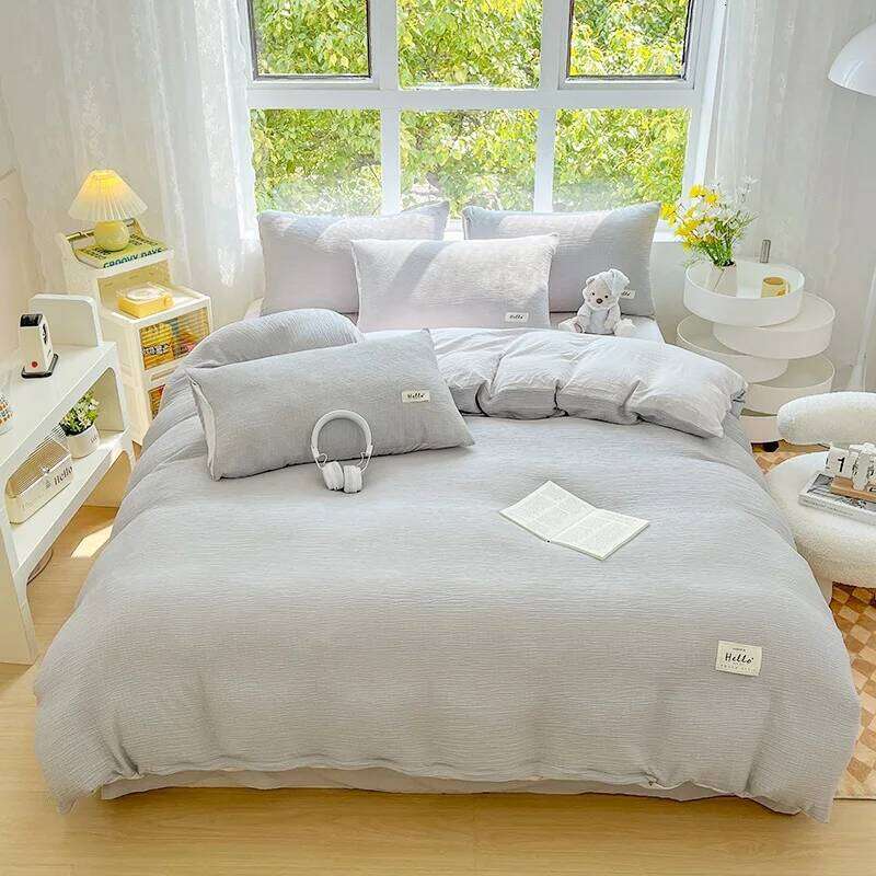 2025 new Zouzou yarn washed cotton color matching bed sheet four-piece set, student dormitory home three-piece set H260312 - view 6