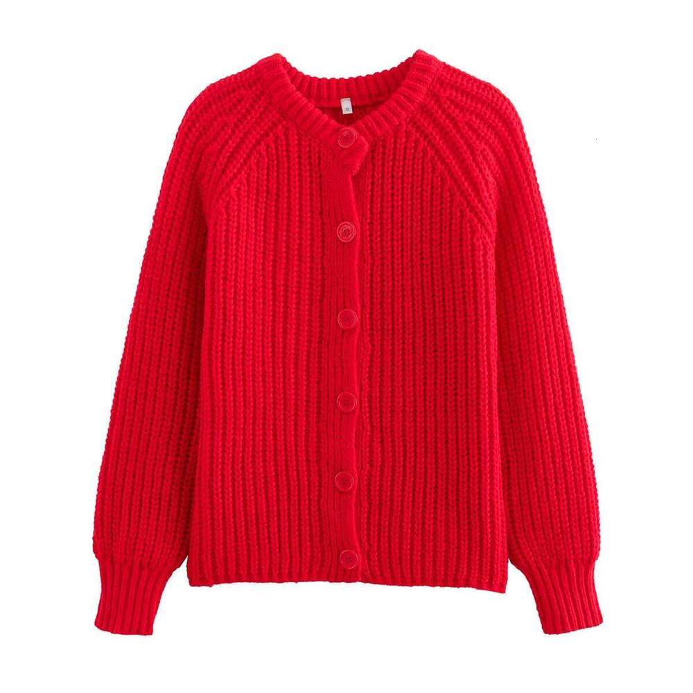 Women O-neck Single Breasted Cardigan Knitted Coat 2025 Autumn Winter Casual Long Sleeve Red Warm Sweater Tops Clothes Z260313