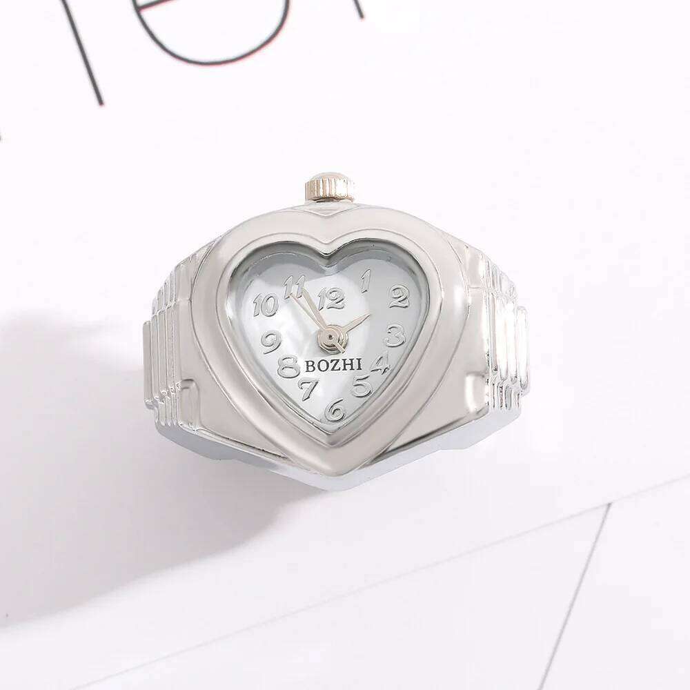Fashion Heart Shaped Real Rings for Women Men Gold Silver Color Stainless Steel Case Quartz Movement Battery Clock H260312