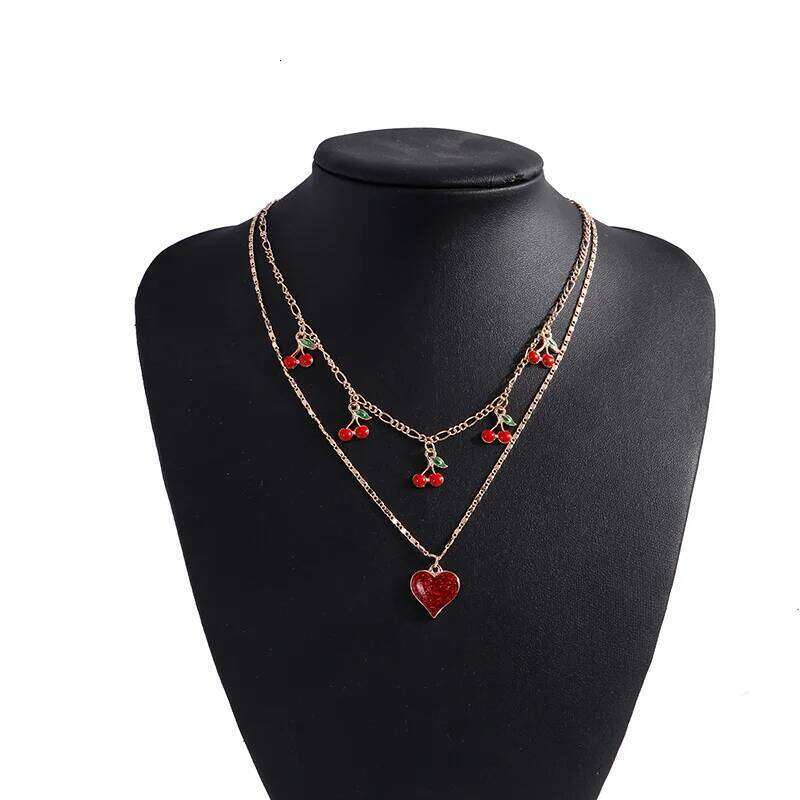 Aihua Boho Gold Color Red Heart Cherry Necklace Romantic Sweet Simple Clavicle Necklaces for Women Collar Fashion Jewelry Gifts H260312