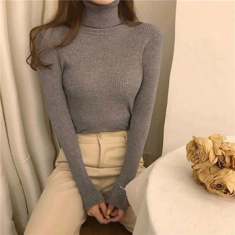 Women Heap Turtleneck Autumn Winter Sweater New Fashion Pullover Elastic Knit Ladies Jumper Casual Solid Soft Female Basic Tops Z260313