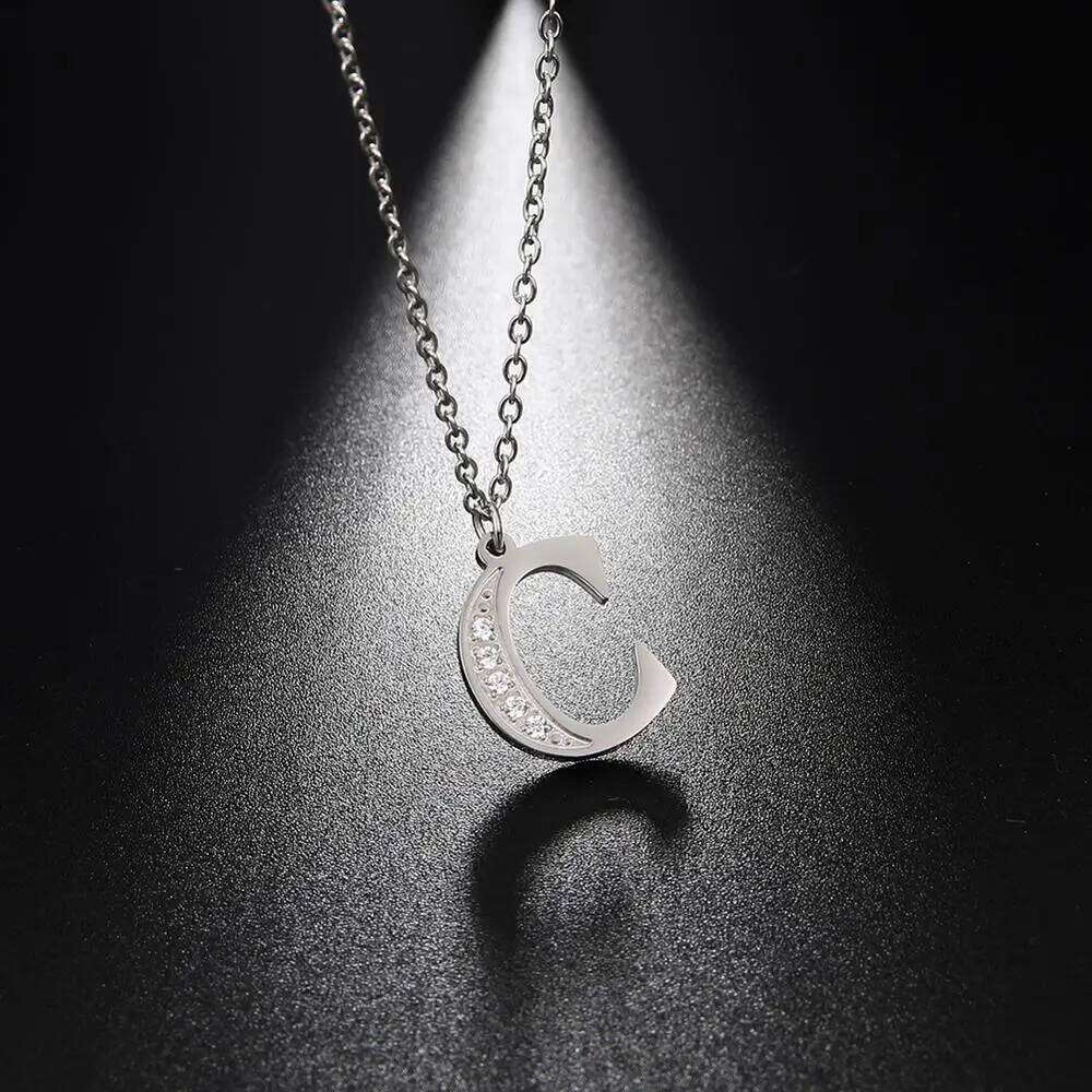 My Shape Letter A-Z Clear Zircon Stainless Steel Necklace for Girls Women Necklaces Alphabet Initials Pendant Choker Jewelry H260312
