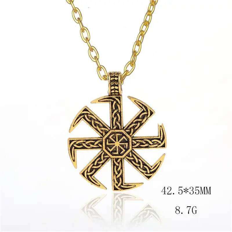 Skyrim Slav Taislman Kolovrat Sun Wheel Pendant Stainless Steel Wax Rope Necklace Vintage Talisman Jewelry Gift for Boy and Girl H260312