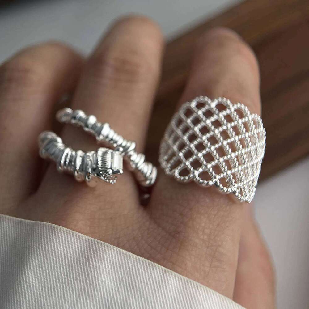 925 Sterling Silver Rings for Women Couple Minimalist Handmade Web Hollow Ring Fine Jewelry Gift Prevent Allergy H260312