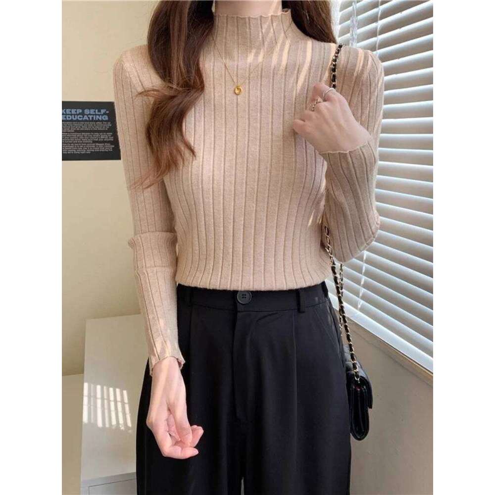 Autumn Winter Knitted Ribbed Turtleneck Sweater 2025 Women Clothes Long Sleeve Slim Basic Pullover Woman Sweaters Solid Tops Z260314