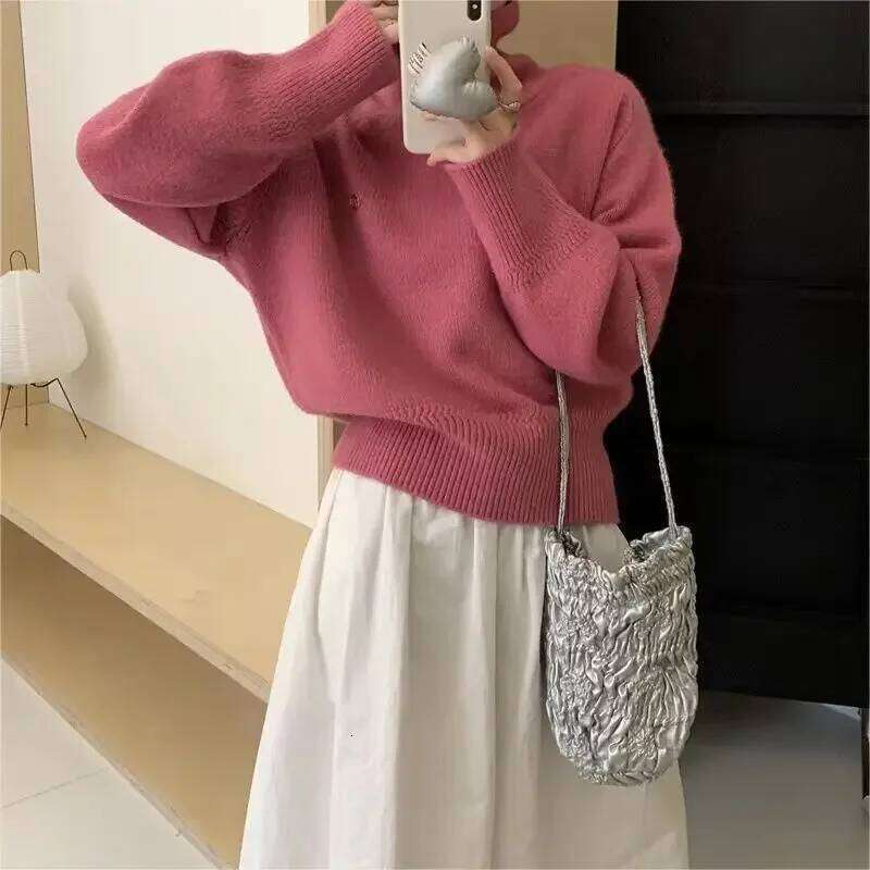 Women's Autumn Winter High Neck Long Sleeve Sweater Loose Knitted Casual Fashionable Lazy Style Top Z260313