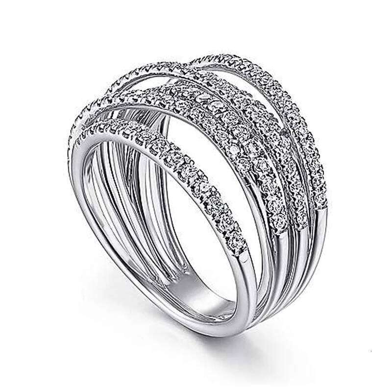 Huitan Fashion Multi-Layered Cross Finger Ring with Dazzling CZ Stone Daily Wear Statement Rings for Women Party Jewelry 2022 H260312