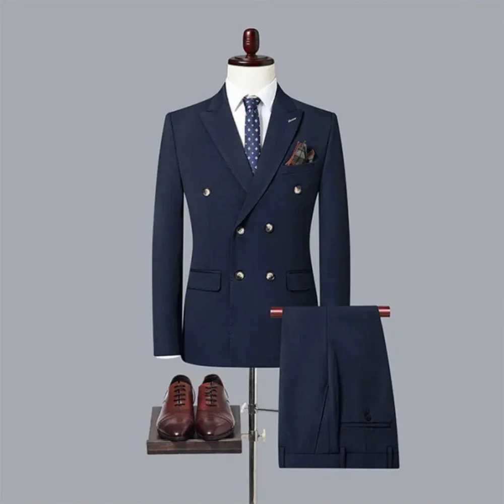 Fashion Mens casual boutique Solid color business suit jacket pants 2 suits suit dress M260313