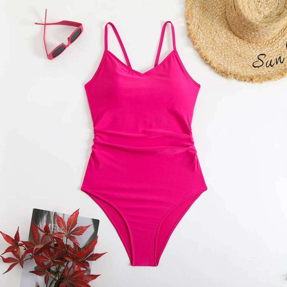 Women solid back hollow out ring swimsuit one piece bikinis Swimwear high waist bathing suit beach outfits bodysuit biquini Y260303
