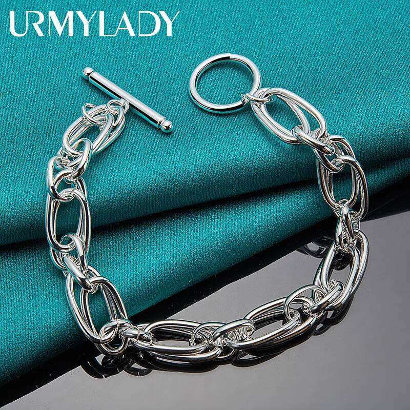 URMYLADY 925 Sterling Silver Double Ring Chain Bracelet For Women Men Wedding Party Fashion Jewelry Z260313