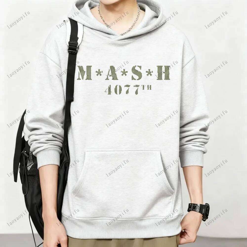 Mash Distressed Logo Hoodie Mens 4077 Licensed Classic TV Show Militarryy Green2025 High Quality Men Sportswear Simple Style Z260314
