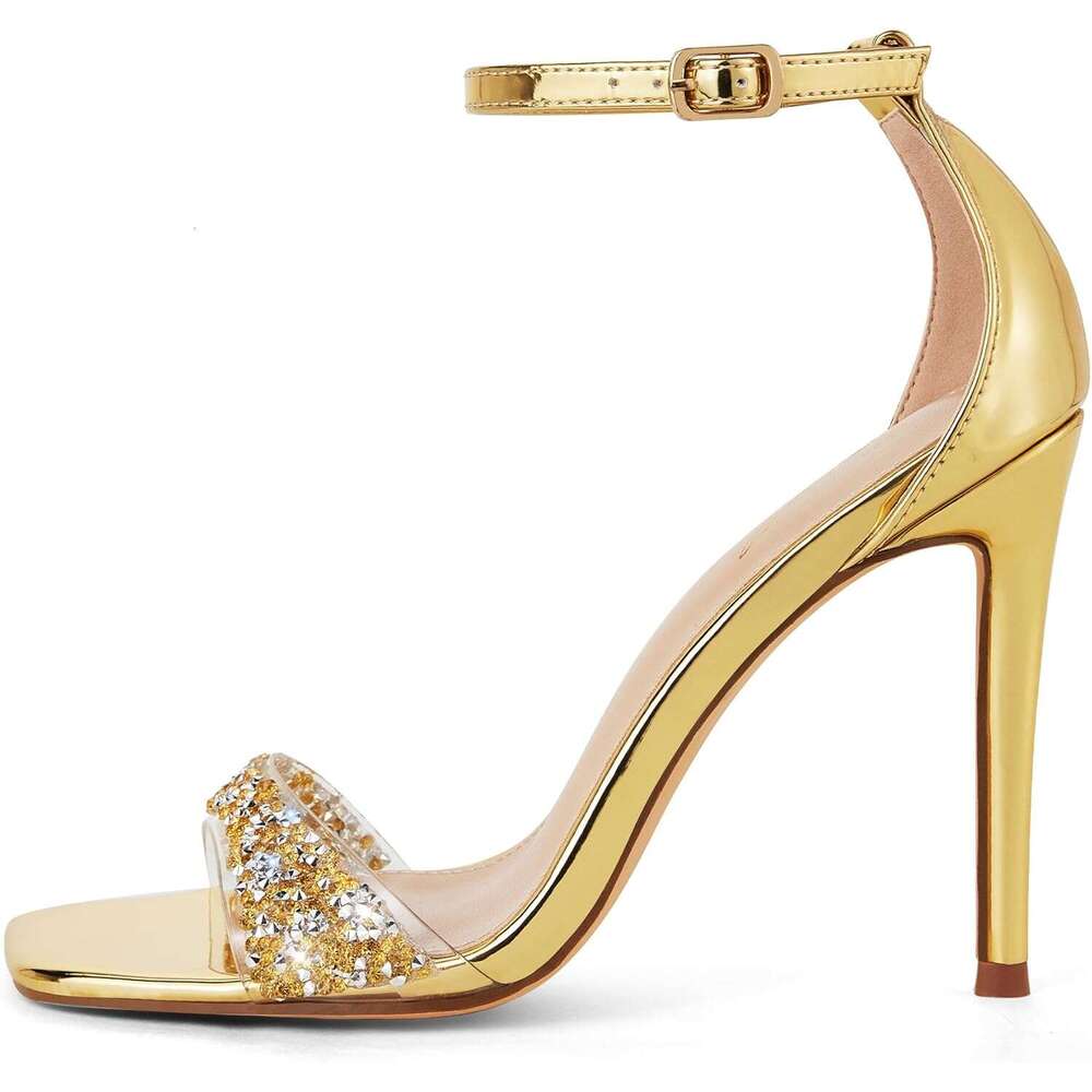 High Heeled Sandals For Women One Heels With Square Open Toe Inch Stiletto Ankle Strap Shoes Elegant Sexy Dress Wedding Party MOJIDASHU