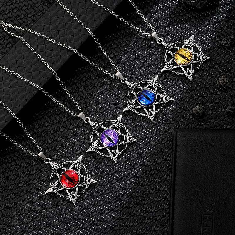 Pentagram shape Devil's Eye Pendant Necklace For Men And Women Punk Retro Non Adjustable Metal Collar Trending Jewelry Gifts H260312